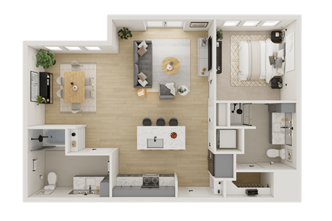 Floor plan for 2 beds, 2 baths, 886 sqft